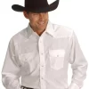 Wrangler Men's White Solid Dobby Long Sleeve Pearl Snap Western Shirt - Big & Tall 
