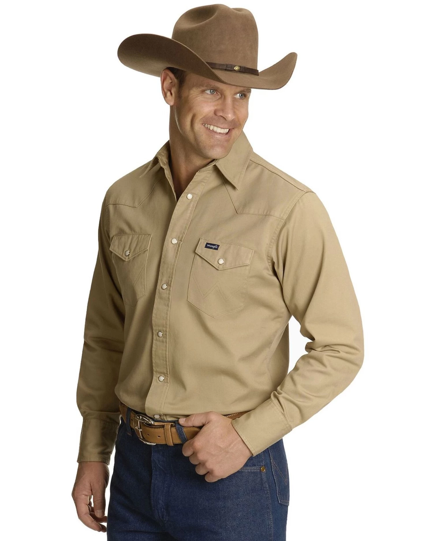 Wrangler Men's Solid Cowboy Cut Firm Finish Long Sleeve Work Shirt 2 Wrangler Men's Solid Cowboy Cut Firm Finish Long Sleeve Work Shirt - Image 2