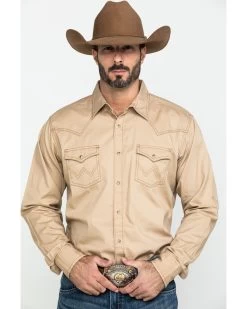 Wrangler Retro Men's Tan Solid Long Sleeve Western Shirt - Tall 