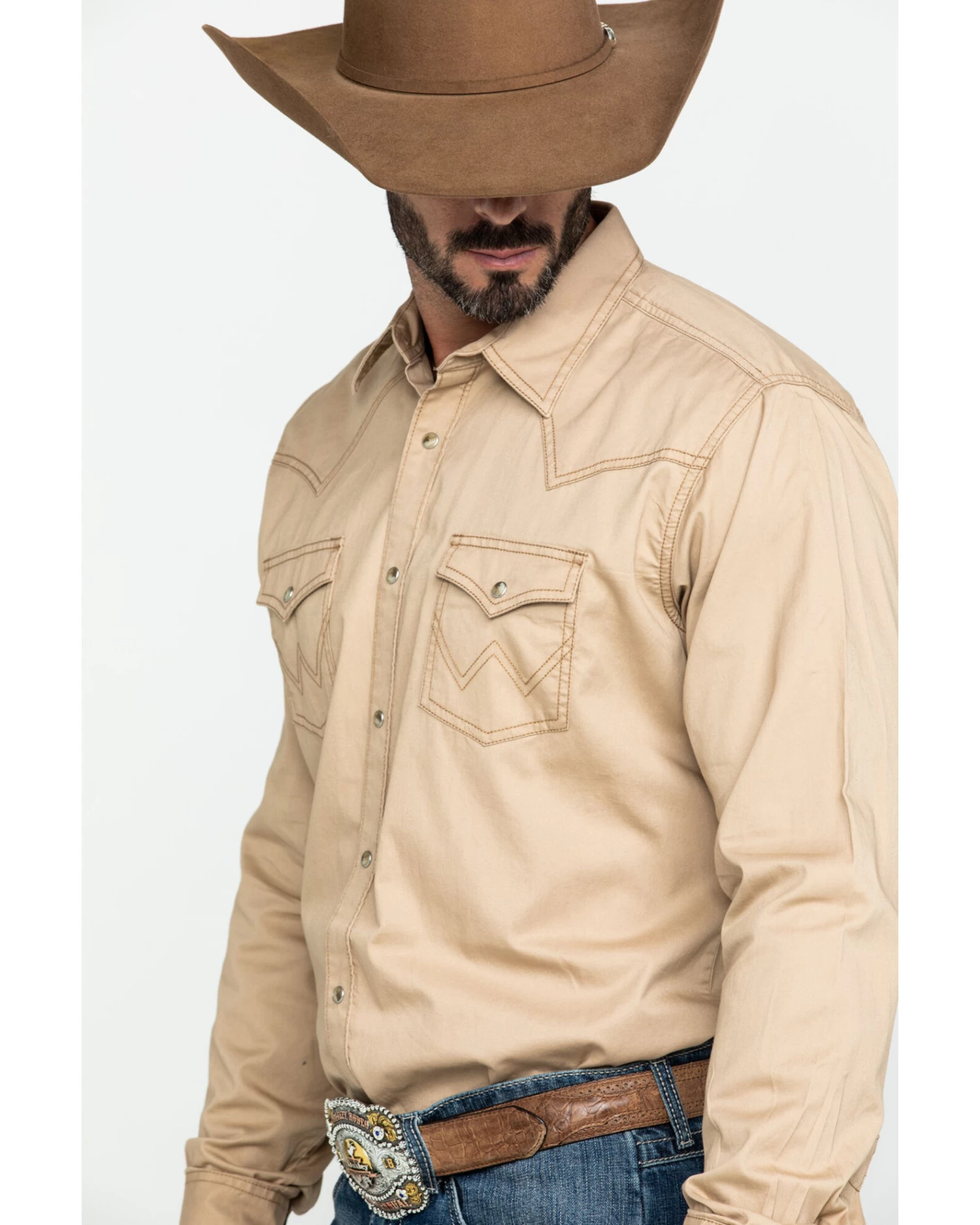 Wrangler Retro Men's Tan Solid Long Sleeve Western Shirt - Tall 3 Wrangler Retro Men's Tan Solid Long Sleeve Western Shirt - Tall - Image 3