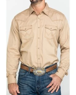 Wrangler Retro Men's Tan Solid Long Sleeve Western Shirt - Tall 9 Wrangler Retro Men's Tan Solid Long Sleeve Western Shirt - Tall -Ariat Store 2000292992 280 P4