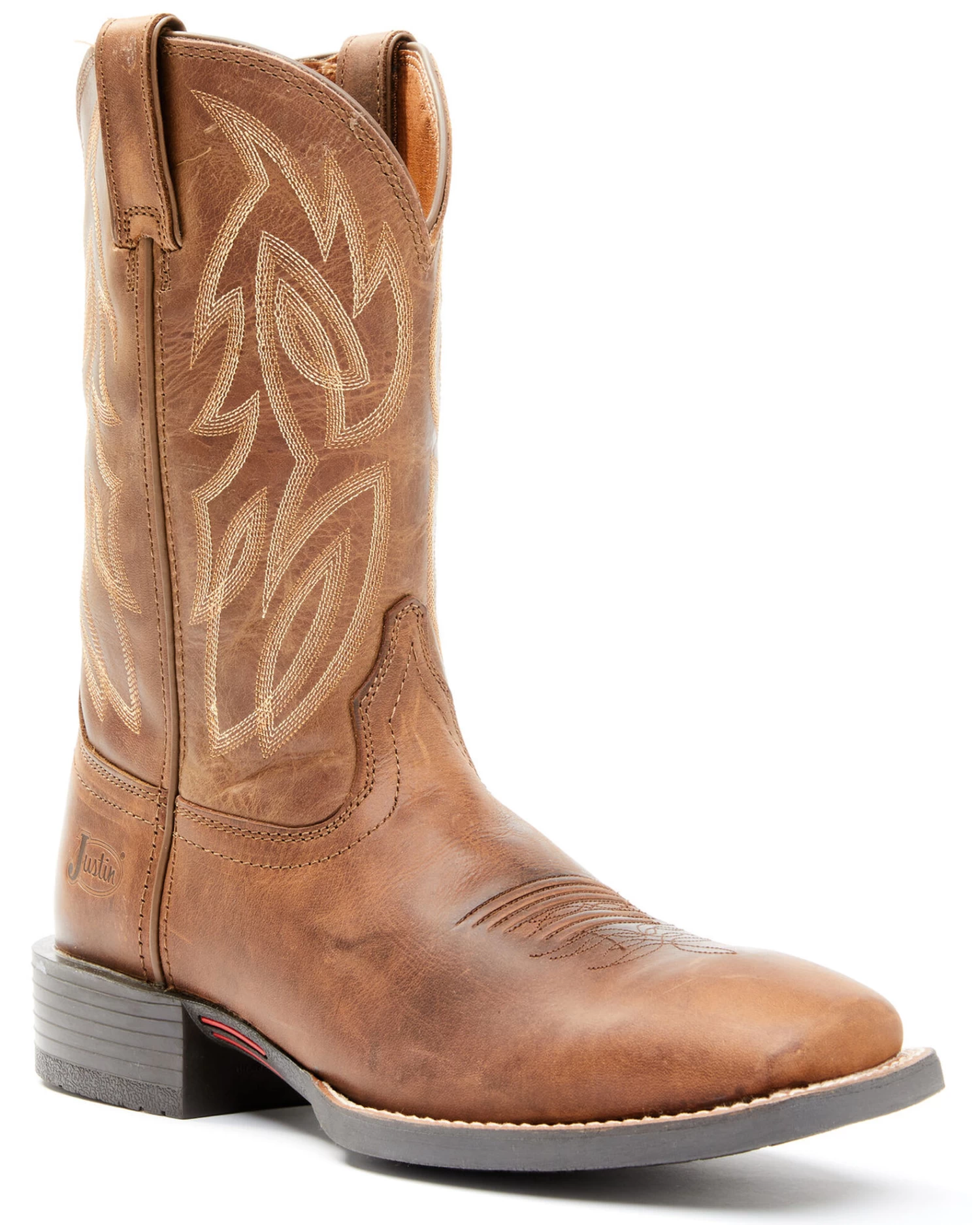 Justin Men's Dusky Brown Canter Cowhide Leather Western Boots - Broad Square Toe 1 Justin Men's Dusky Brown Canter Cowhide Leather Western Boots - Broad Square Toe