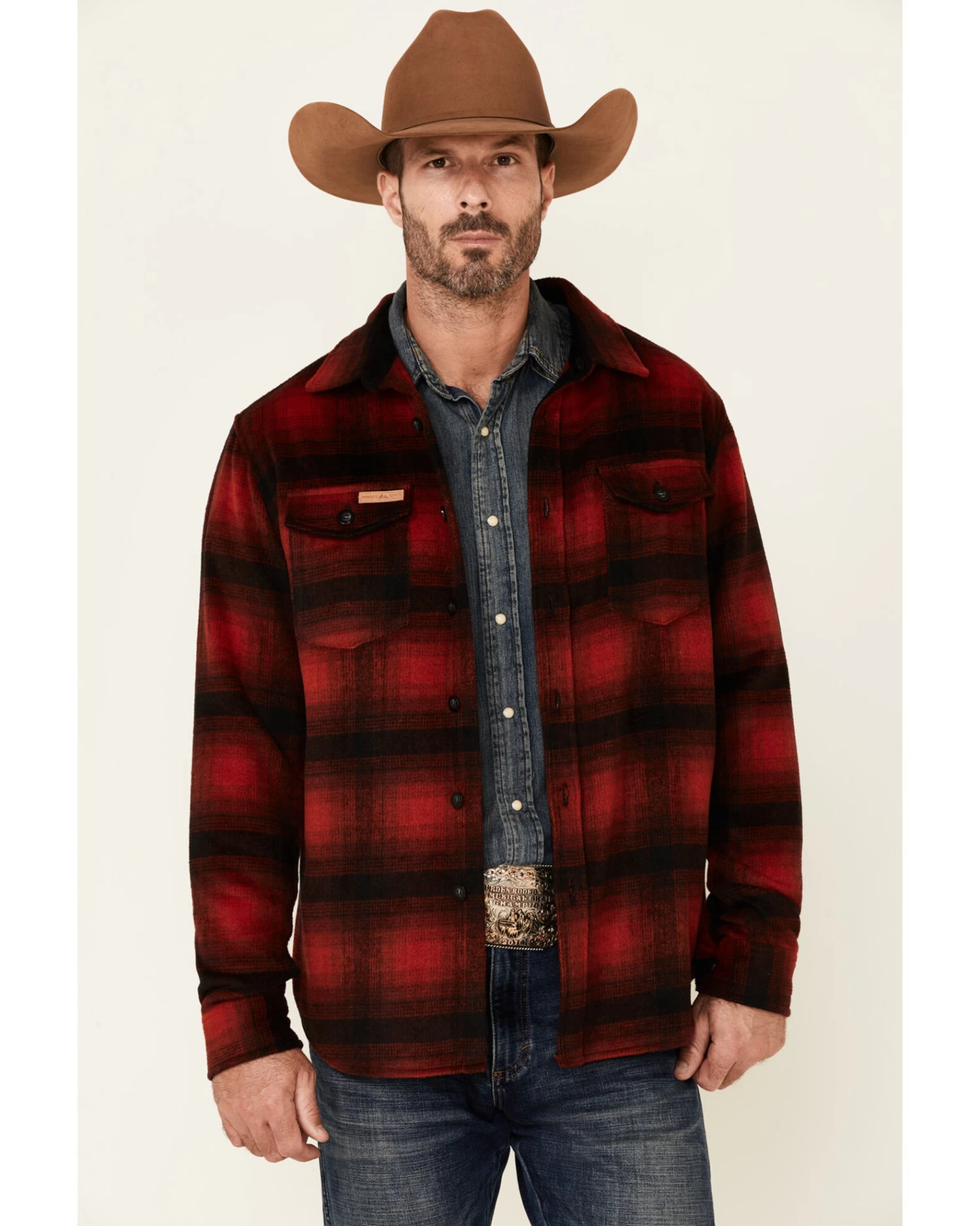 Powder River Outfitters Men's Red Ombre Plaid Wool Button-Front Shirt Jacket 1 Powder River Outfitters Men's Red Ombre Plaid Wool Button-Front Shirt Jacket