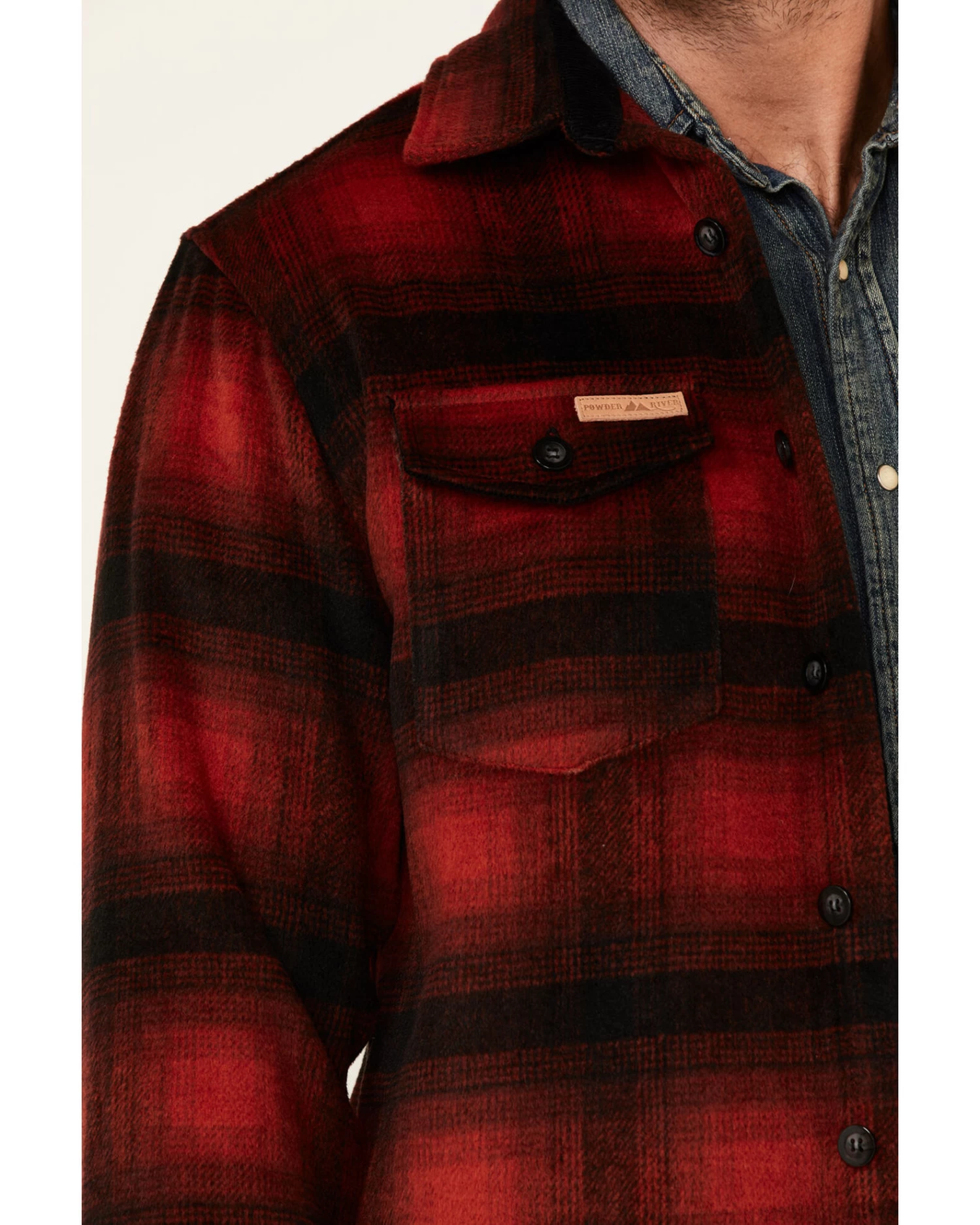 Powder River Outfitters Men's Red Ombre Plaid Wool Button-Front Shirt Jacket 3 Powder River Outfitters Men's Red Ombre Plaid Wool Button-Front Shirt Jacket - Image 3