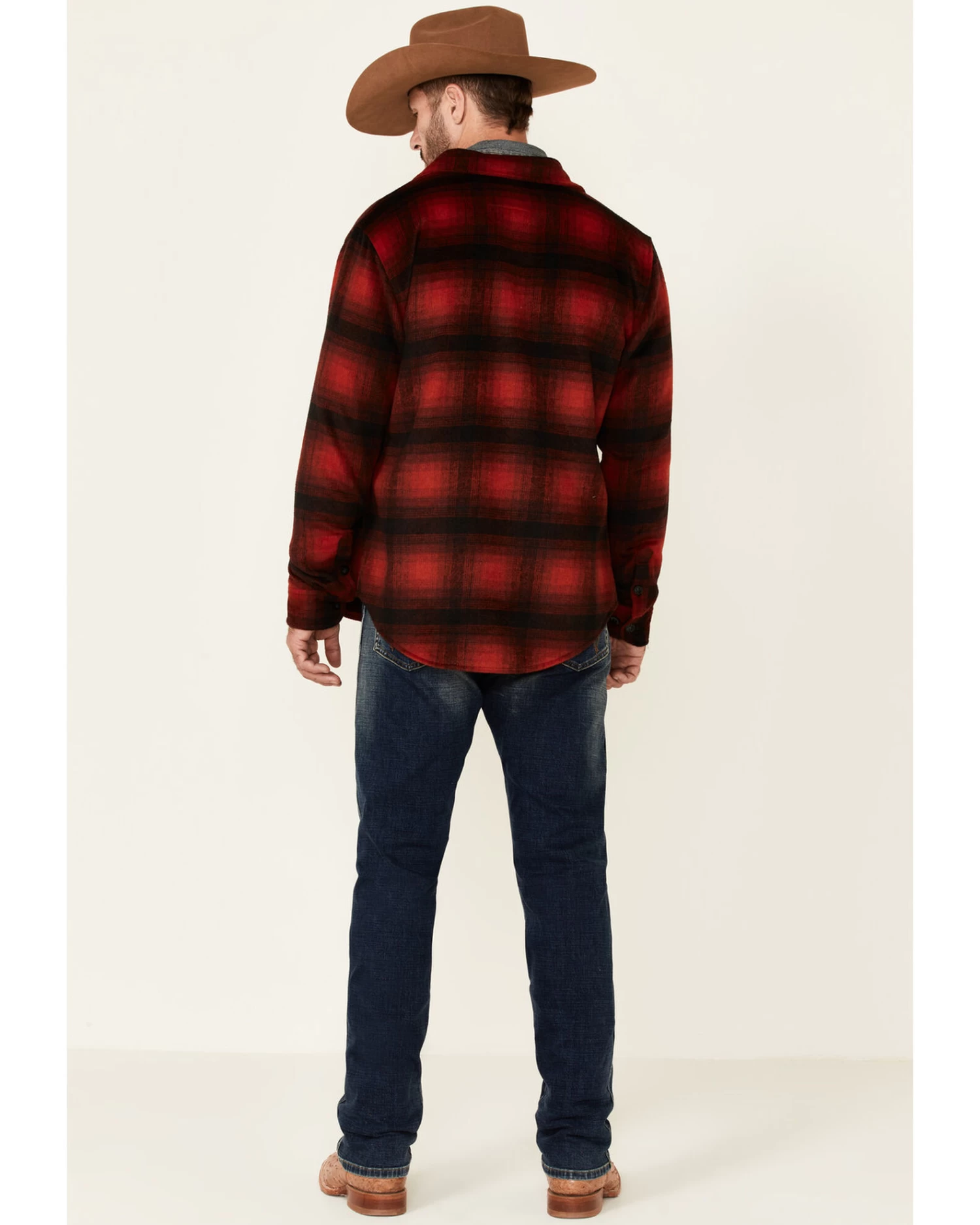 Powder River Outfitters Men's Red Ombre Plaid Wool Button-Front Shirt Jacket 4 Powder River Outfitters Men's Red Ombre Plaid Wool Button-Front Shirt Jacket - Image 4