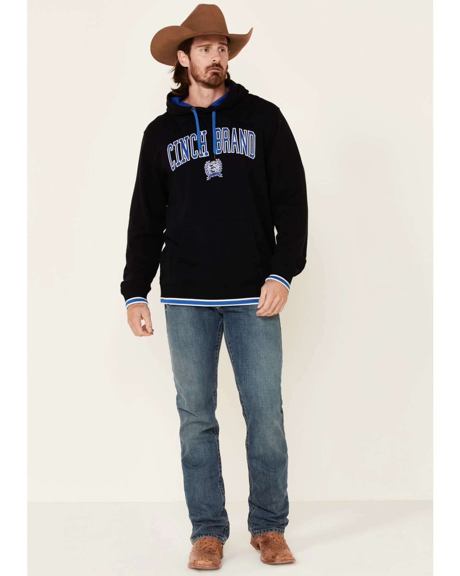 Cinch Men's Solid Black Logo Brand Hooded Sweatshirt 2 Cinch Men's Solid Black Logo Brand Hooded Sweatshirt - Image 2