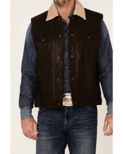 Cripple Creek Men's Mocha Lightweight Buffalo Nappa Snap-Front Leather Vest  -Ariat Store 2000349371 200 P3