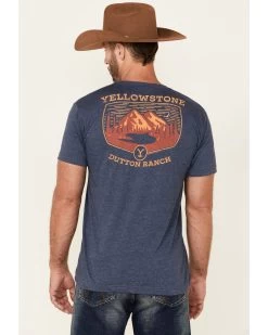 Paramount Network’s Yellowstone Men's Heather Navy Dutton Ranch Mountain Range Graphic Short Sleeve T-Shirt  -Ariat Store 2000349576 410 P4