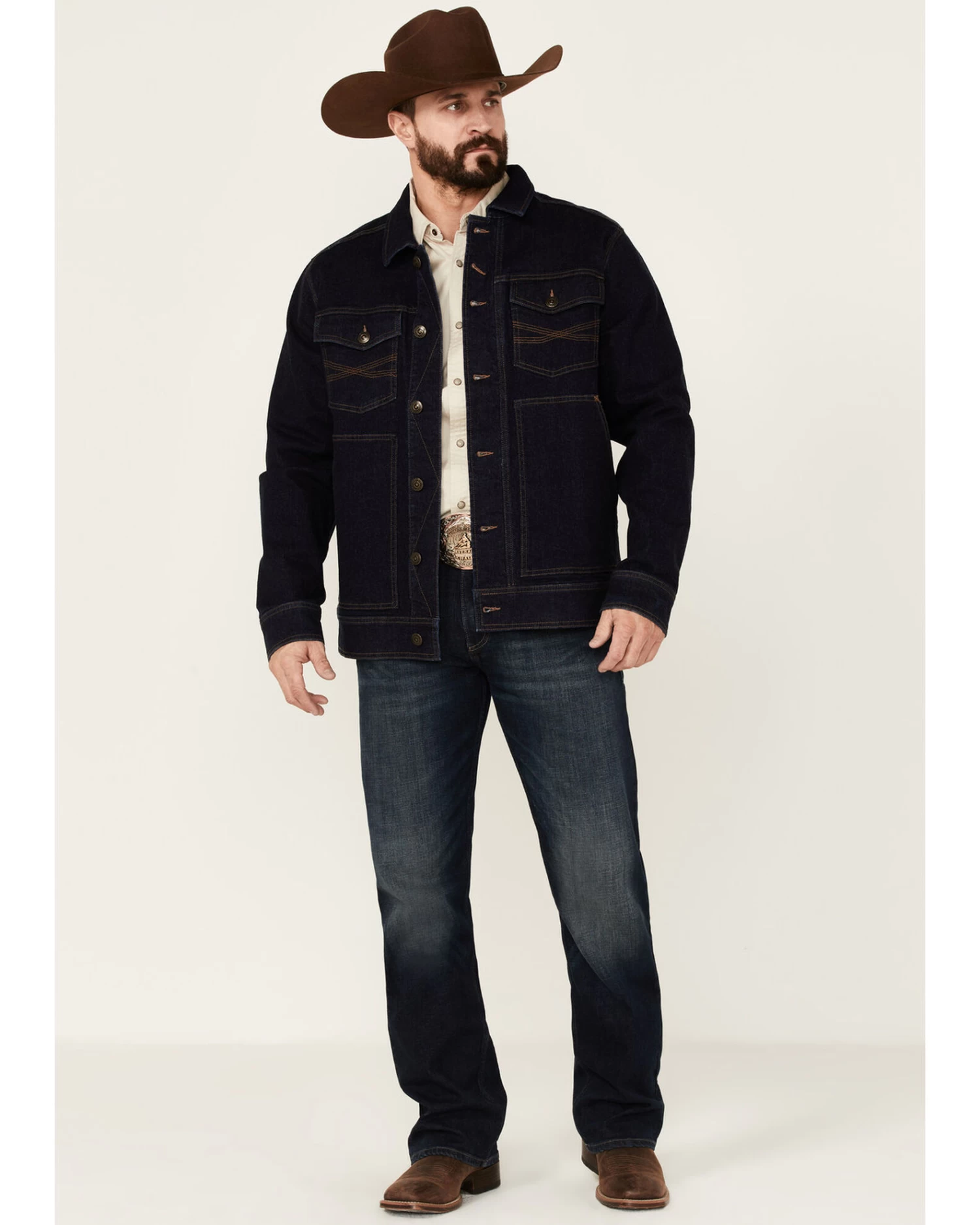 Blue Ranchwear Men's Button-Down Dark Denim Trucker Jacket 3 Blue Ranchwear Men's Button-Down Dark Denim Trucker Jacket - Image 3