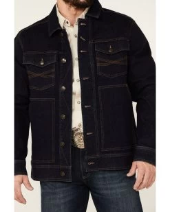 Blue Ranchwear Men's Button-Down Dark Denim Trucker Jacket 8 Blue Ranchwear Men's Button-Down Dark Denim Trucker Jacket -Ariat Store 2000358857 401 P4