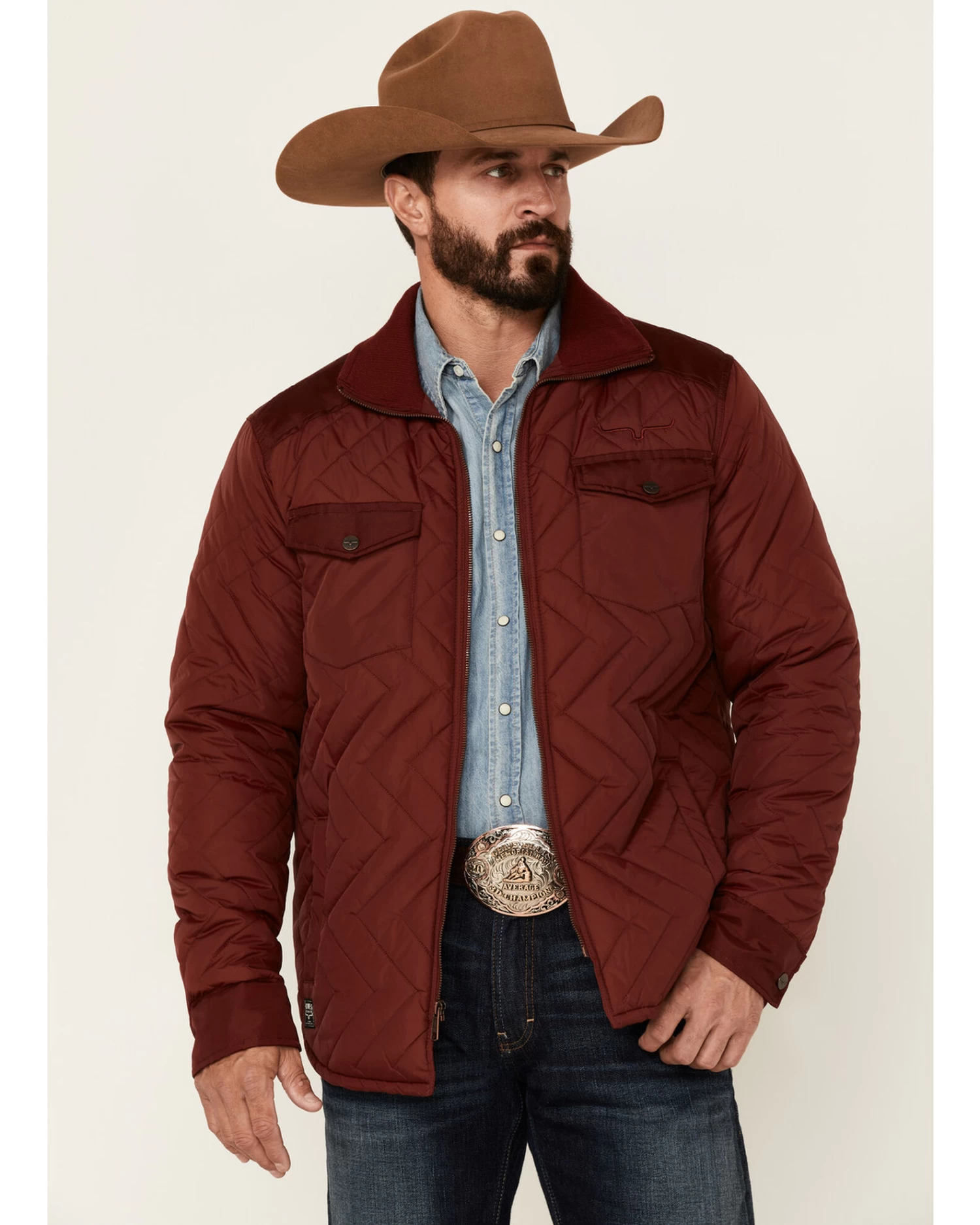 Kimes Ranch Men's Solid Burgundy Skink Zip-Front Quilted Jacket 1 Kimes Ranch Men's Solid Burgundy Skink Zip-Front Quilted Jacket