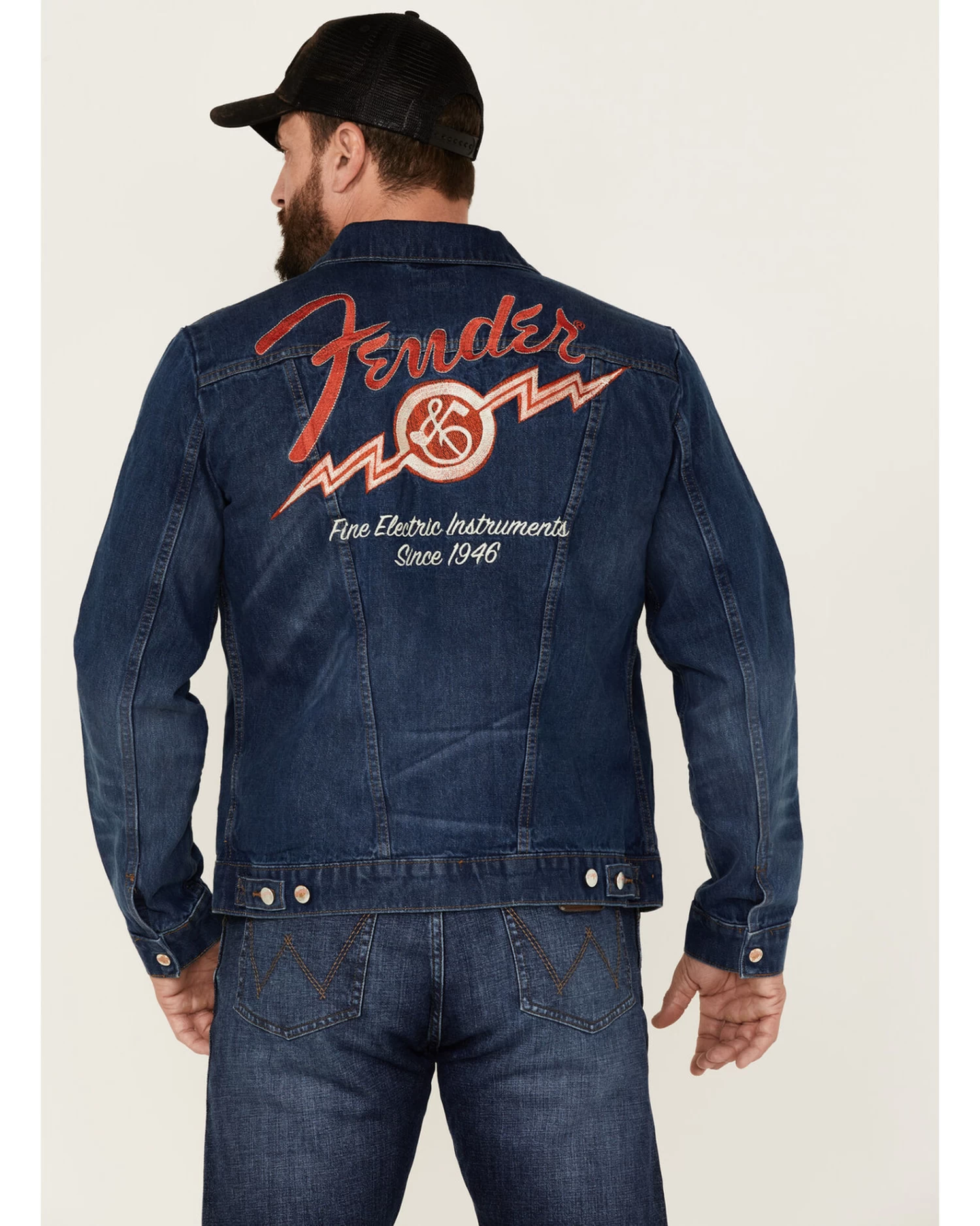 Wrangler X Fender Men's Cowboy Rockstar Patch Denim Jacket 4 Wrangler X Fender Men's Cowboy Rockstar Patch Denim Jacket - Image 4