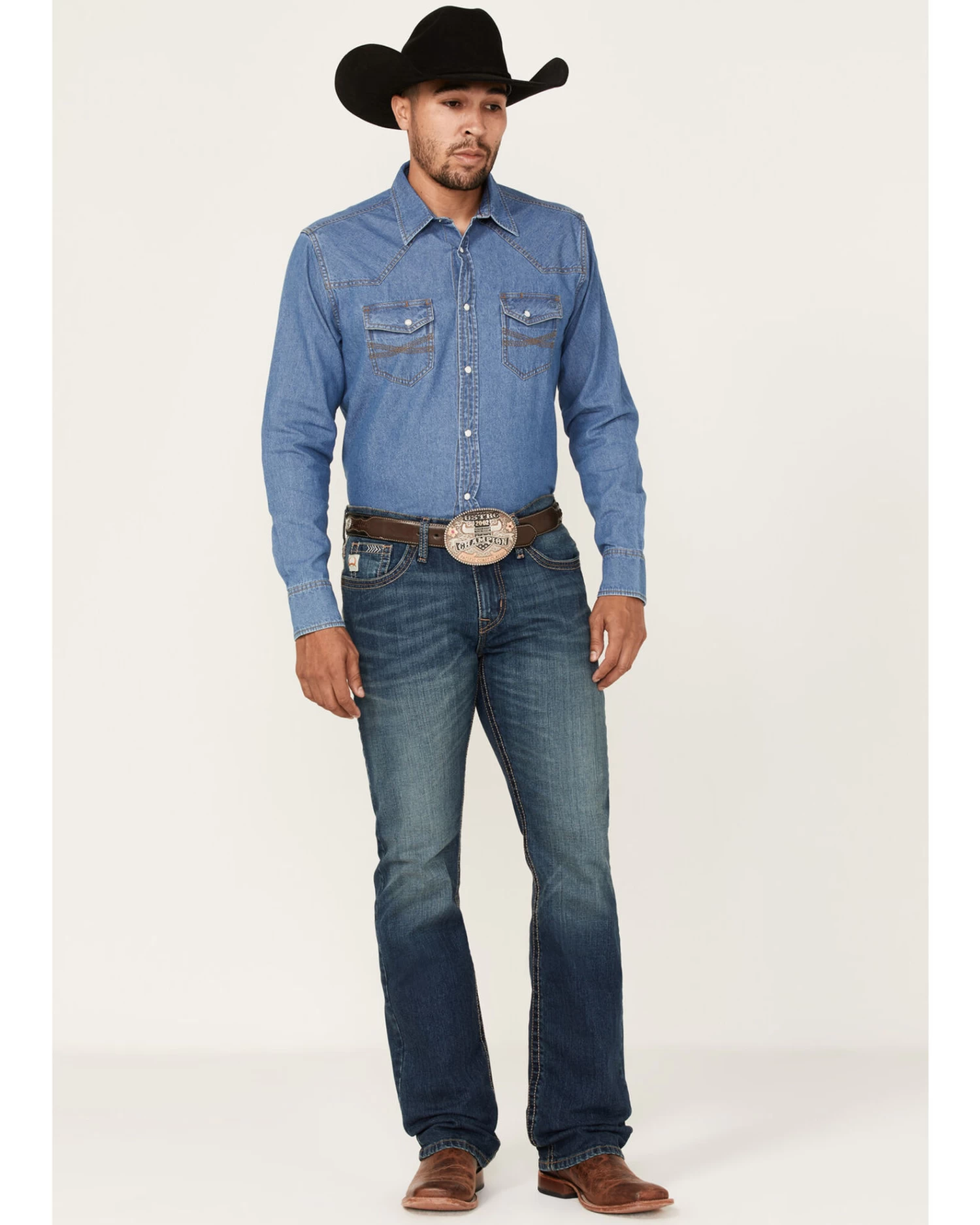 Cinch Men's Ian Dark Stonewash Performance Stretch Slim Bootcut Jeans 1 Cinch Men's Ian Dark Stonewash Performance Stretch Slim Bootcut Jeans