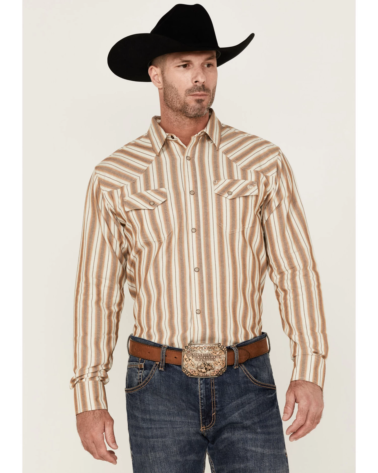 Blue Ranchwear Men's Yarn-Dye Stripe Long Sleeve Snap Western Shirt 2 Blue Ranchwear Men's Yarn-Dye Stripe Long Sleeve Snap Western Shirt - Image 2