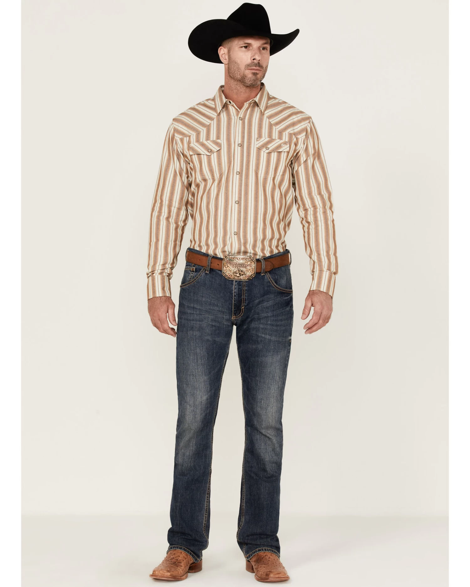 Blue Ranchwear Men's Yarn-Dye Stripe Long Sleeve Snap Western Shirt 3 Blue Ranchwear Men's Yarn-Dye Stripe Long Sleeve Snap Western Shirt - Image 3