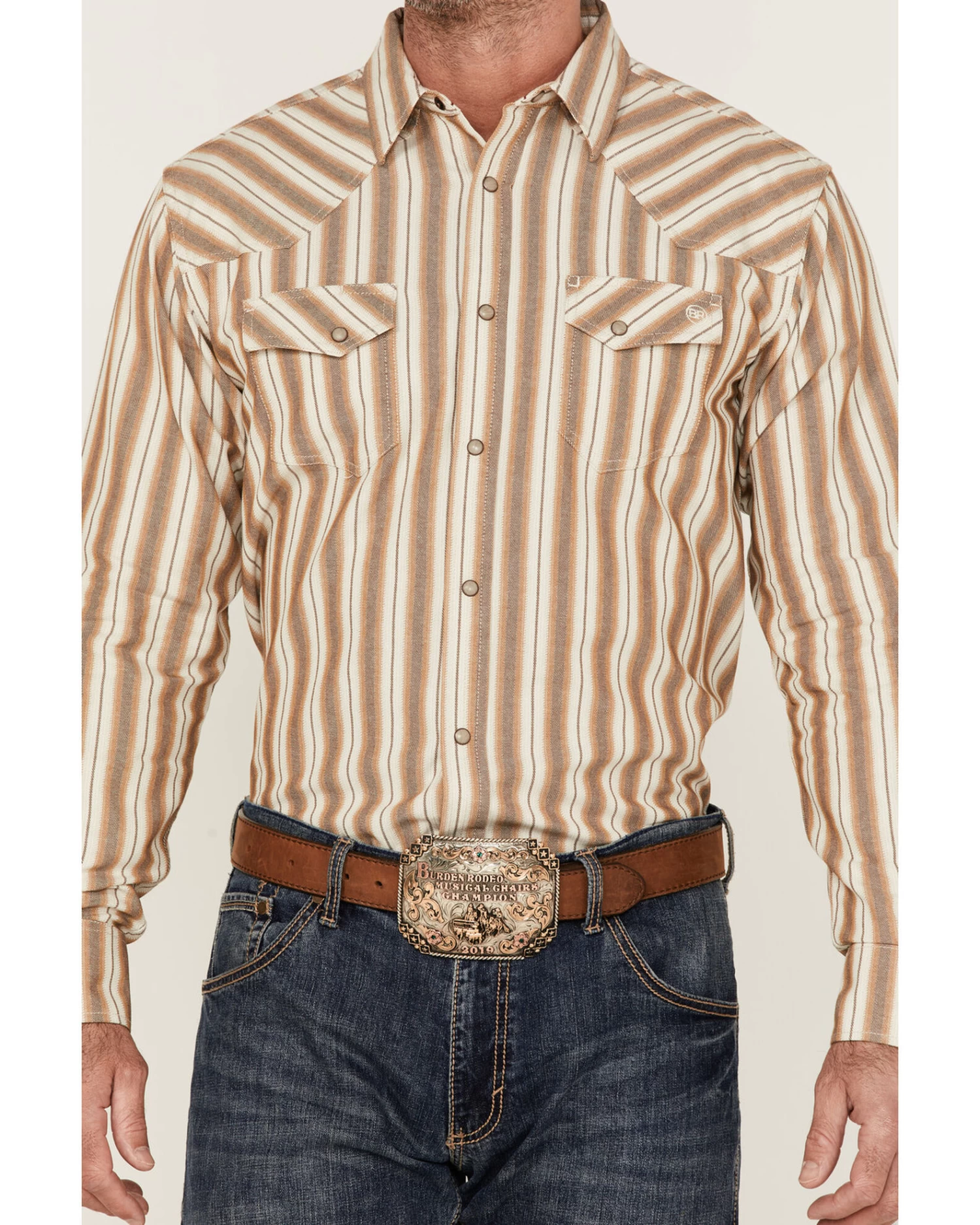 Blue Ranchwear Men's Yarn-Dye Stripe Long Sleeve Snap Western Shirt 4 Blue Ranchwear Men's Yarn-Dye Stripe Long Sleeve Snap Western Shirt - Image 4