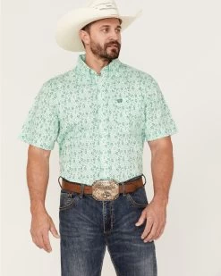 Panhandle Select Men's Allover Floral Print Short Sleeve Button Down Western Shirt 