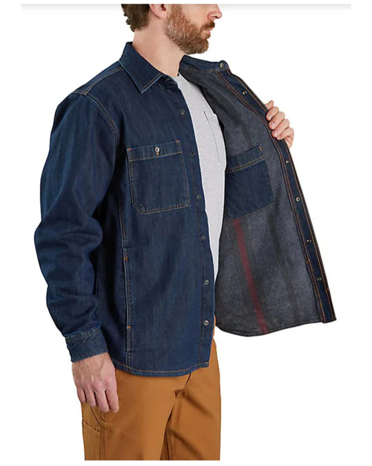 Carhartt Men's Relaxed Fit Denim Fleece Lined Snap-Front Shirt Jacket 3 Carhartt Men's Relaxed Fit Denim Fleece Lined Snap-Front Shirt Jacket - Image 3
