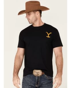Changes Men's Yellowstone Dutton Ranch Gradient Rider Silhouette Graphic Short Sleeve T-Shirt  
