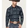 Moonshine Spirit Men's Wolf Moon Southwestern Stripe Snap Western Shirt 
