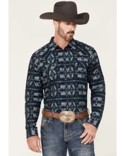 Moonshine Spirit Men's Wolf Moon Southwestern Stripe Snap Western Shirt 