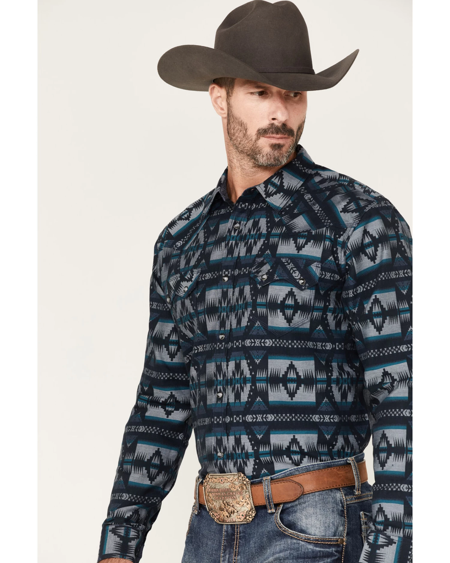 Moonshine Spirit Men's Wolf Moon Southwestern Stripe Snap Western Shirt 2 Moonshine Spirit Men's Wolf Moon Southwestern Stripe Snap Western Shirt - Image 2