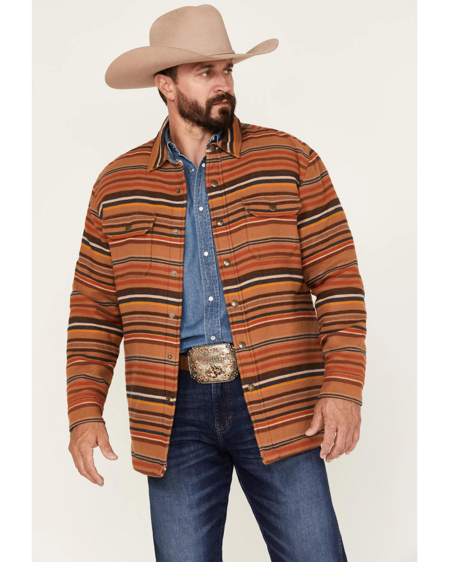 Pendleton Men's Striped Sherpa-Lined Snap Western Shirt Jacket 1 Pendleton Men's Striped Sherpa-Lined Snap Western Shirt Jacket