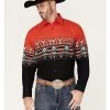 Panhandle Men's Southwestern Boarder Print Long Sleeve Snap Shirt