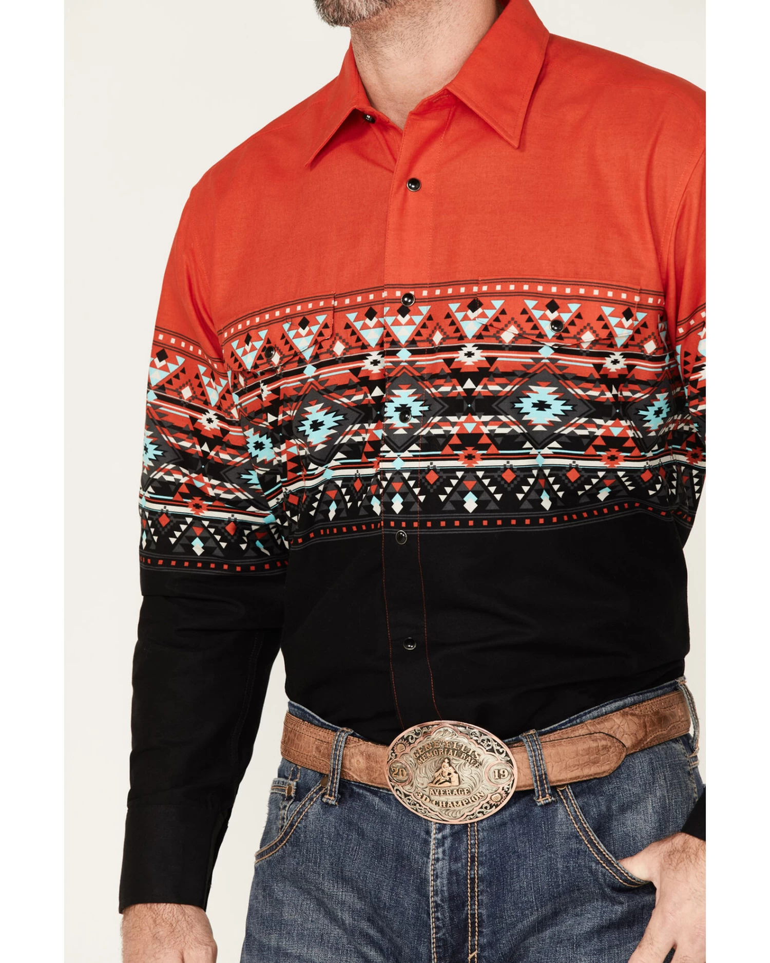 Panhandle Men's Southwestern Boarder Print Long Sleeve Snap Shirt 3 Panhandle Men's Southwestern Boarder Print Long Sleeve Snap Shirt - Image 3