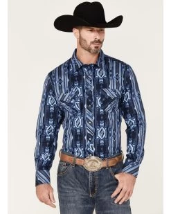 Rock & Roll Denim Men's Southwestern Stretch Long Sleeve Snap Shirt