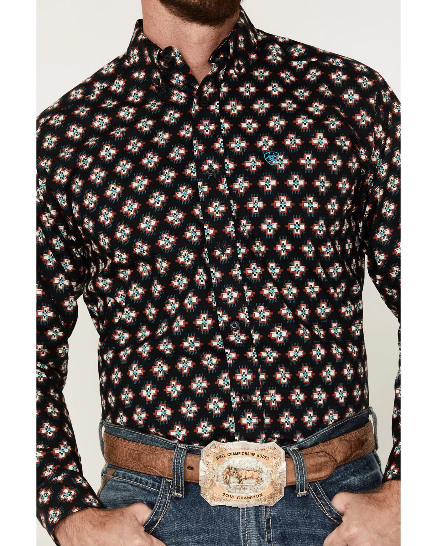 Ariat Men's Kasey Geometric Southwestern Print Long Sleeve Button-Down Western Shirt 3 Ariat Men's Kasey Geometric Southwestern Print Long Sleeve Button-Down Western Shirt - Image 3