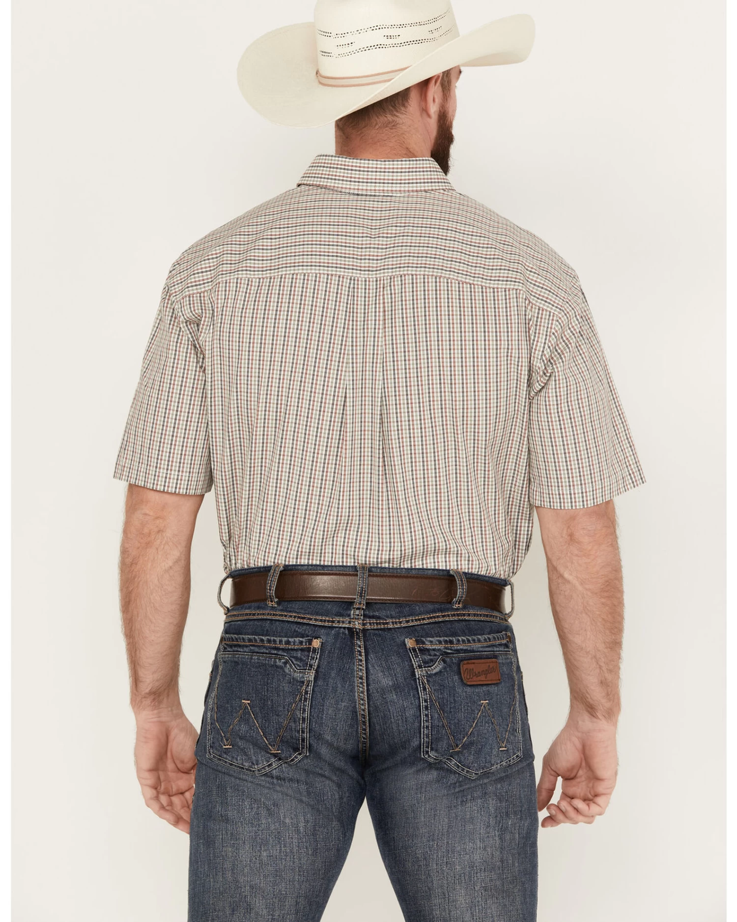 George Strait By Wrangler Men's Checkered Print Short Sleeve Stretch Button Down Shirt 4 George Strait By Wrangler Men's Checkered Print Short Sleeve Stretch Button Down Shirt - Image 4