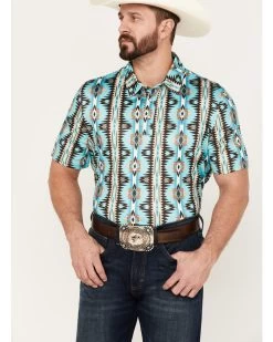 Panhandle Men's Southwestern Print Short Sleeve Western Snap Polo