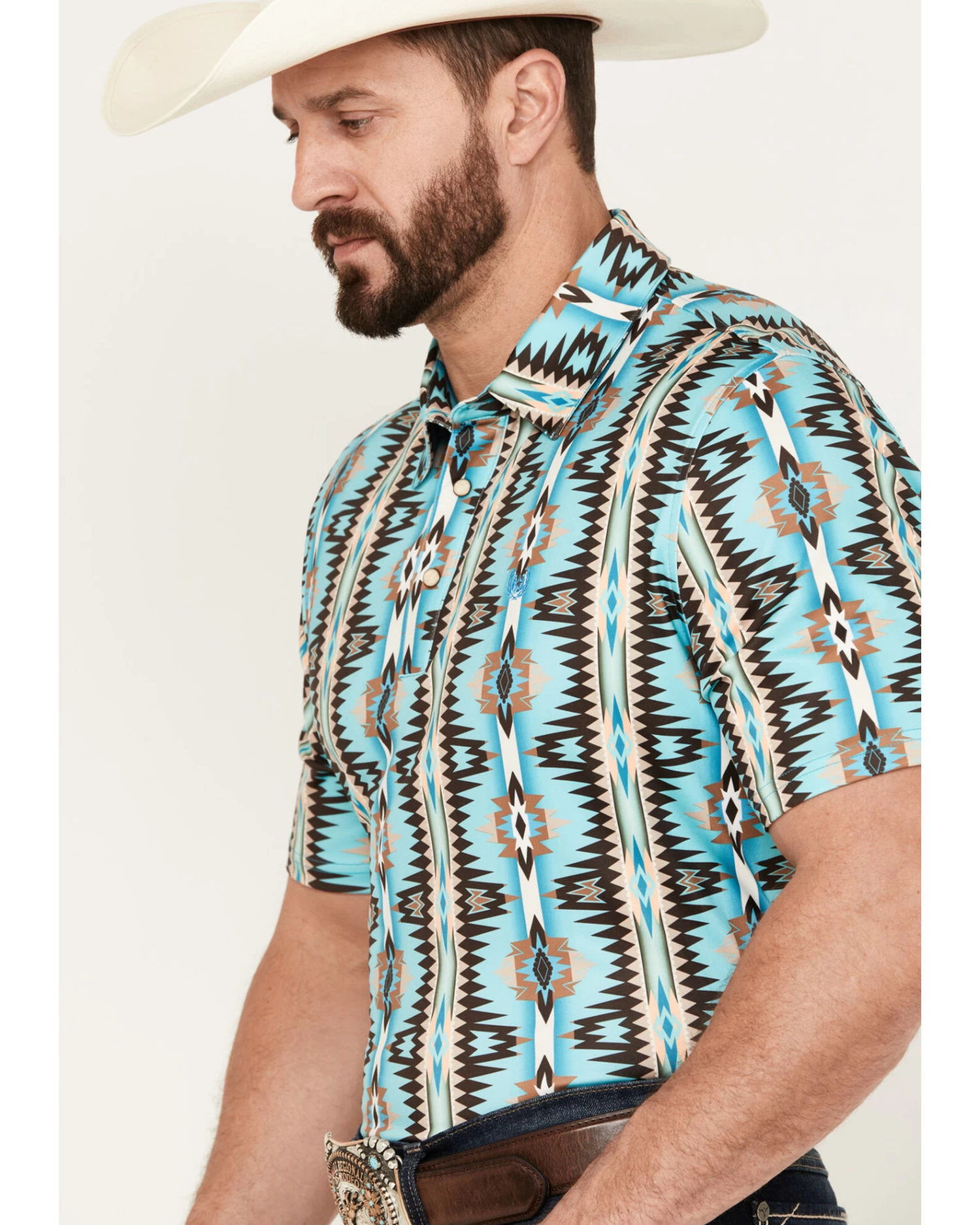 Panhandle Men's Southwestern Print Short Sleeve Western Snap Polo 2 Panhandle Men's Southwestern Print Short Sleeve Western Snap Polo - Image 2